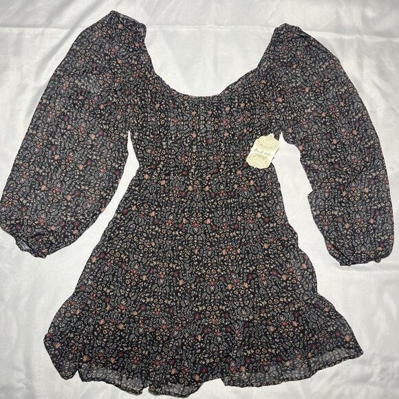 NEW Altard State Tiered Ruffle Mini Dress M Boho Prairie Balloon Sleeve Tie back - Picture 1 of 11